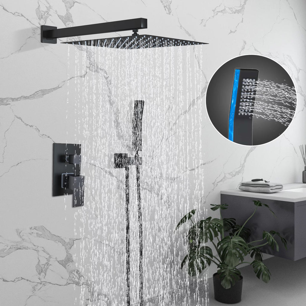 Matte Black 8 Inches Shower Faucet Set with Handheld Spray B894737