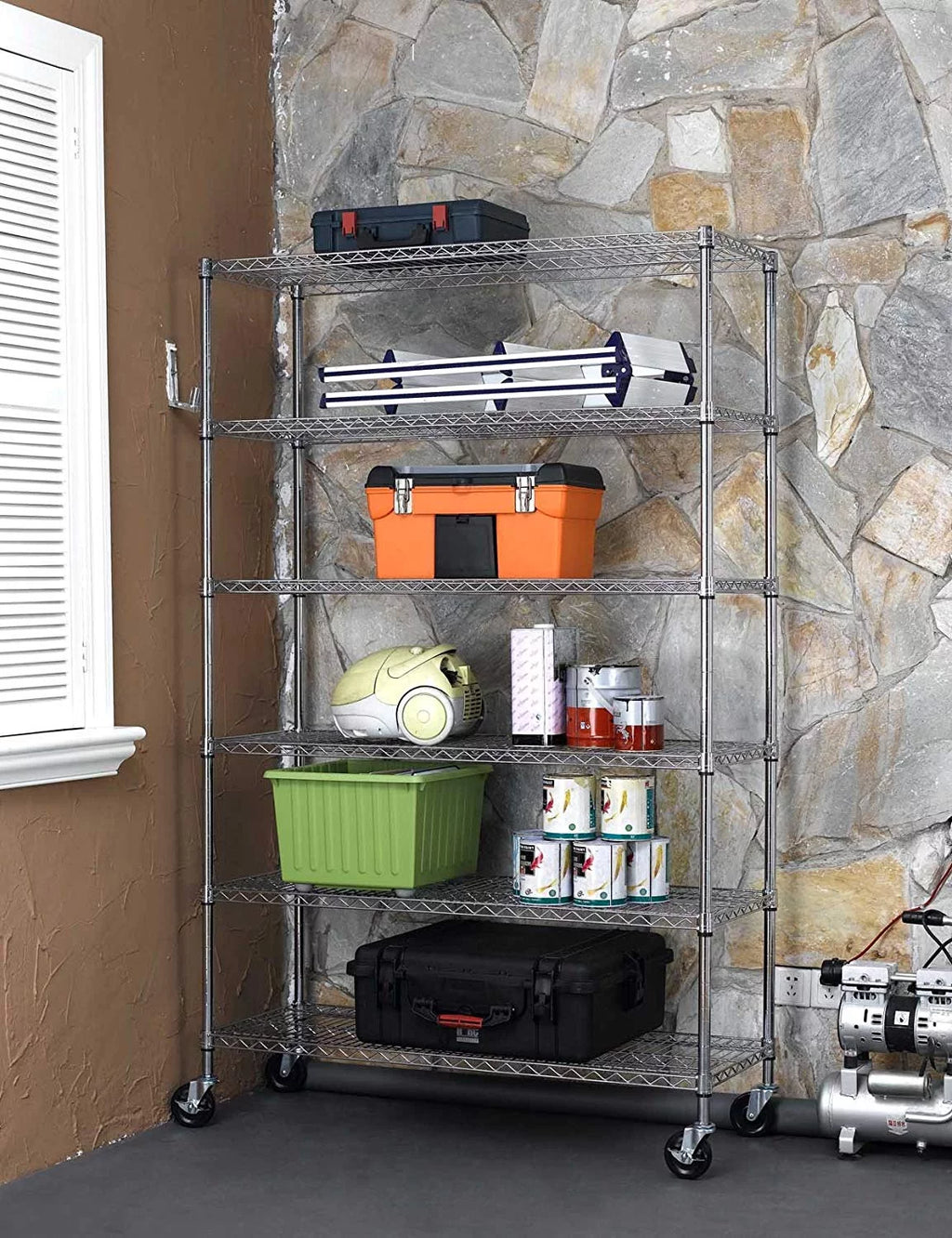 Black 6-Tier Adjustable Wire Shelving Unit 6000 LBS Capacity C7137