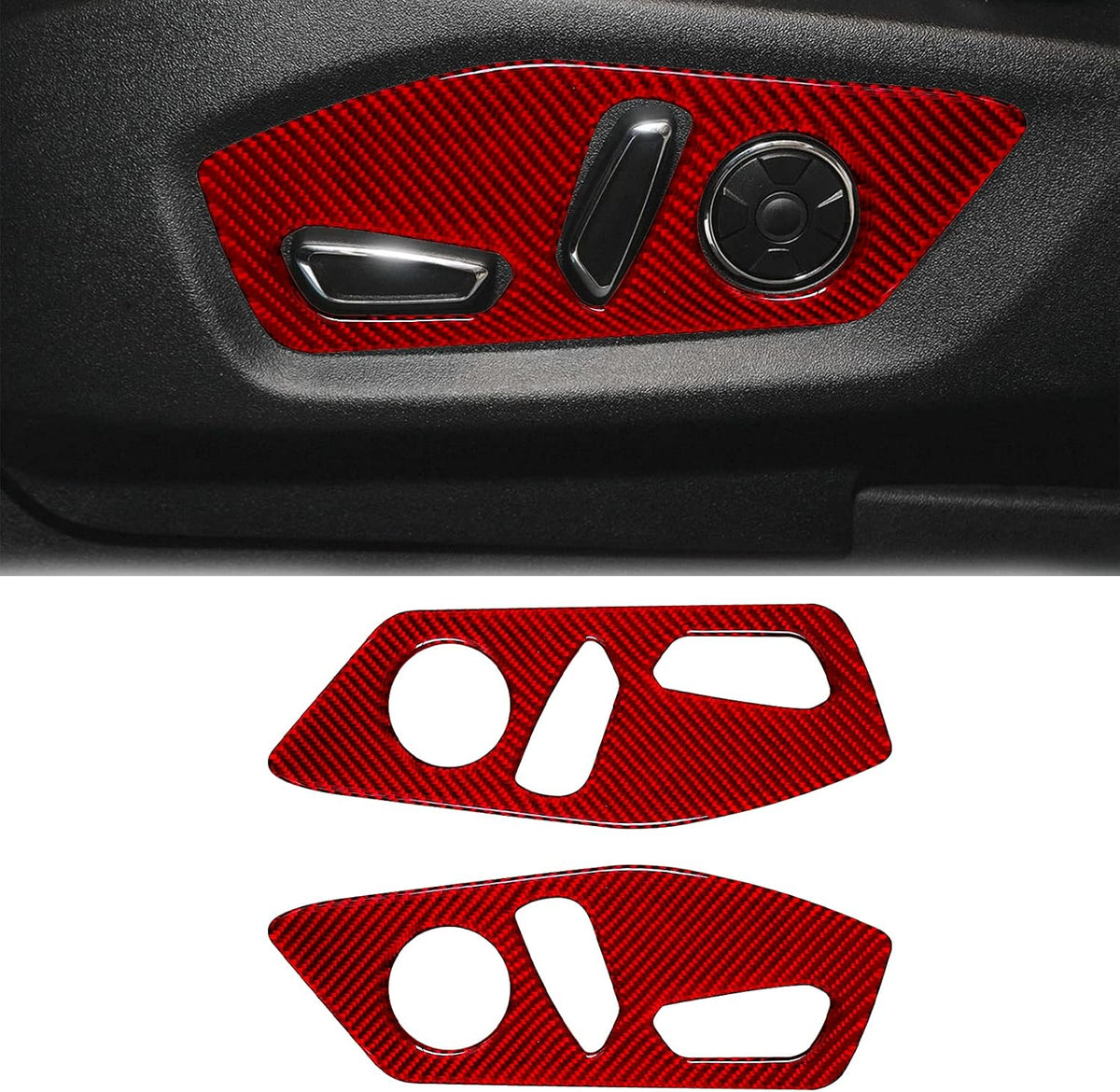 Carbon Fiber Car Seat Adjustment Button Panel Cover Trim Sticker Red D7354