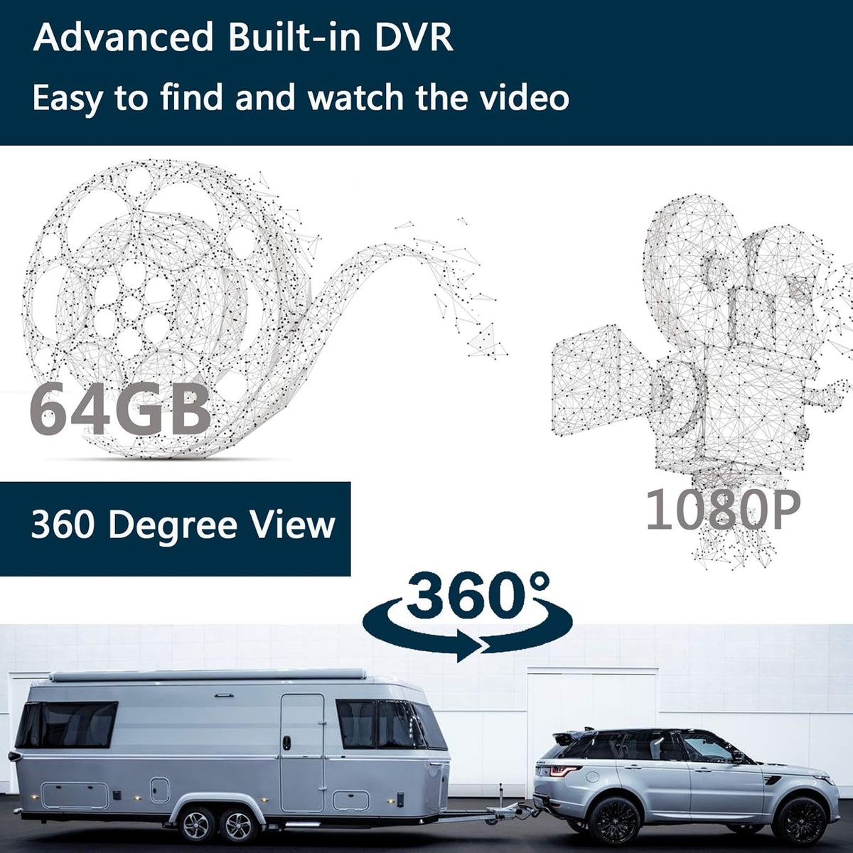 10.1 Monitor Backup Camera Wired System 1080P HD 4 Split Screen IP69 Waterproof A82365