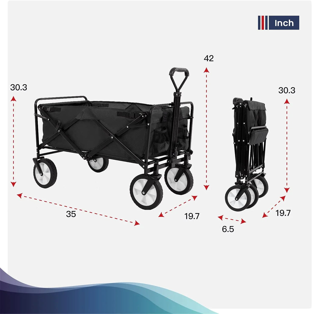 Collapsible Folding Wagon Cart with All-Terrain Wheels Black V725