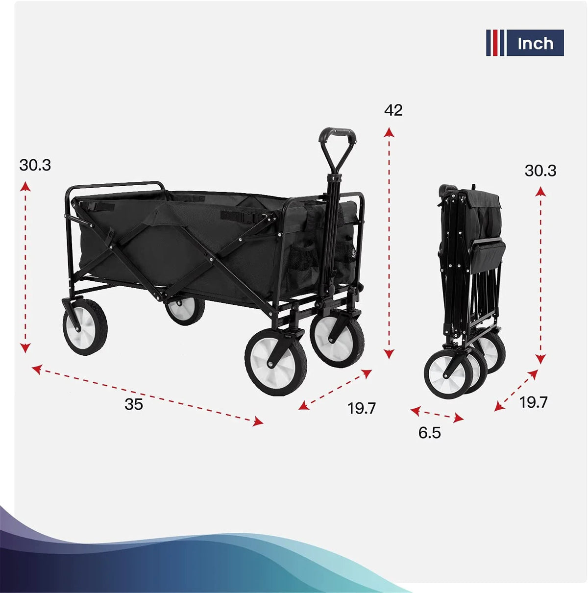 Collapsible Folding Wagon Cart with All-Terrain Wheels Black V725