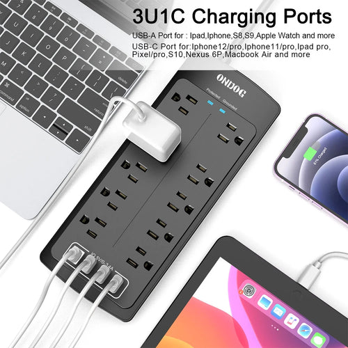 10 Outlets 4 USB Ports 6 Ft Extension Cord Surge Protector Power Strip T62565