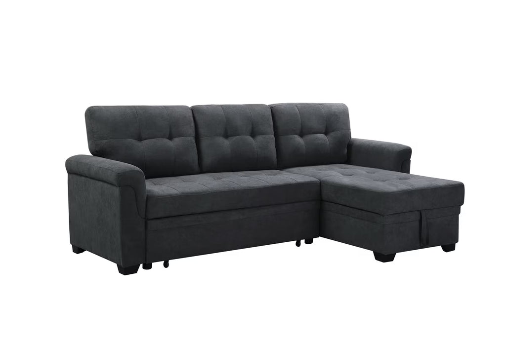 Dark Gray Fabric Reversible Sectional Sleeper Sofa Chaise with Storage X434264