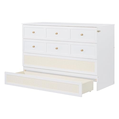 Queen Size Solid Pine Murphy Bed with Storage Drawer L6401