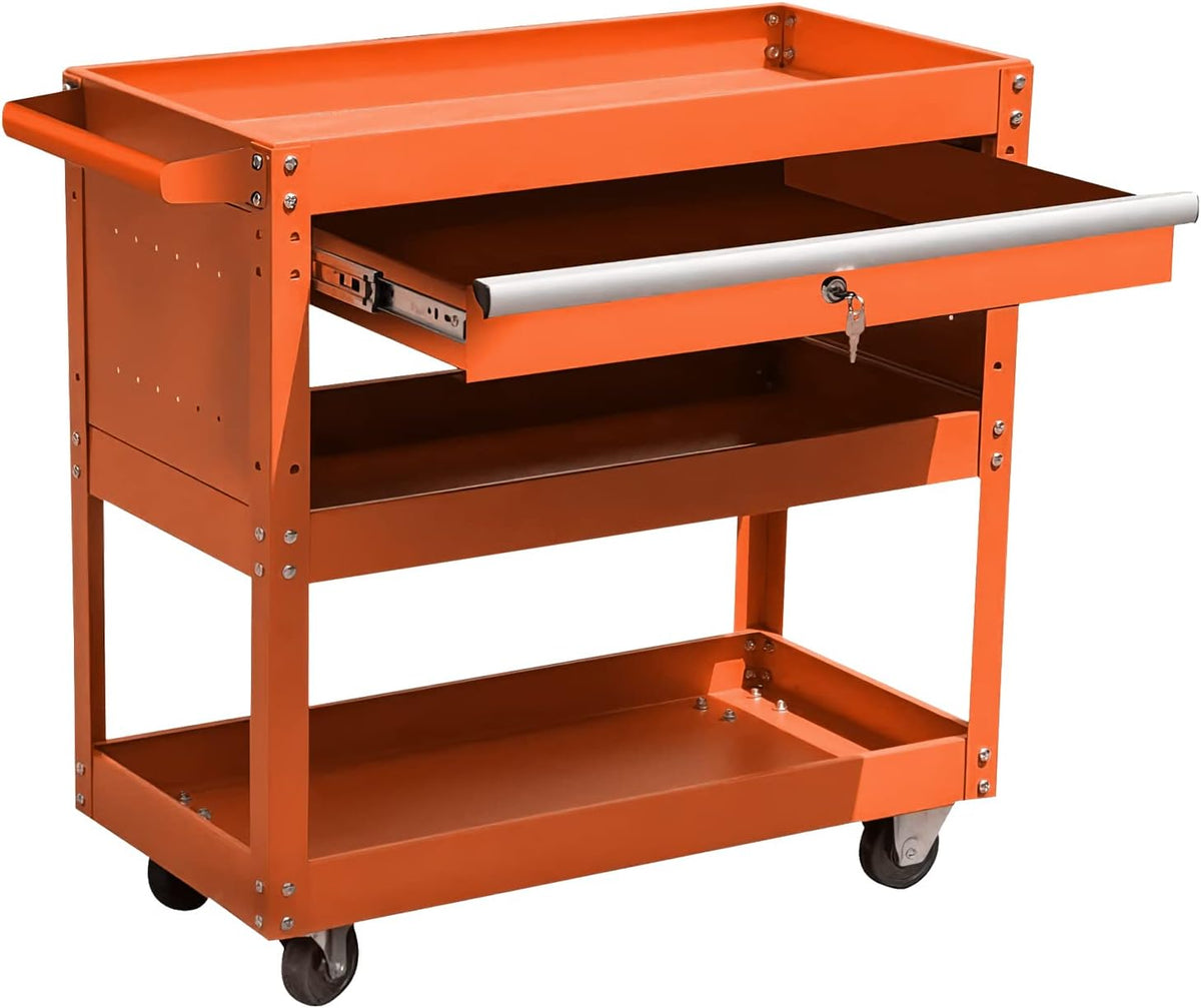 Black 3-Tier Tool Cart with Wheels and Drawers A2084