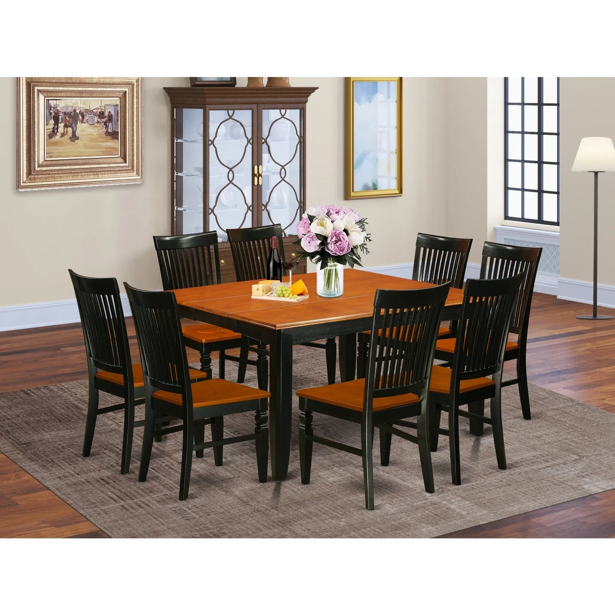 9 Pc Kitchen Table Set with Dining Table and 8 Wood Seat Chairs X67657