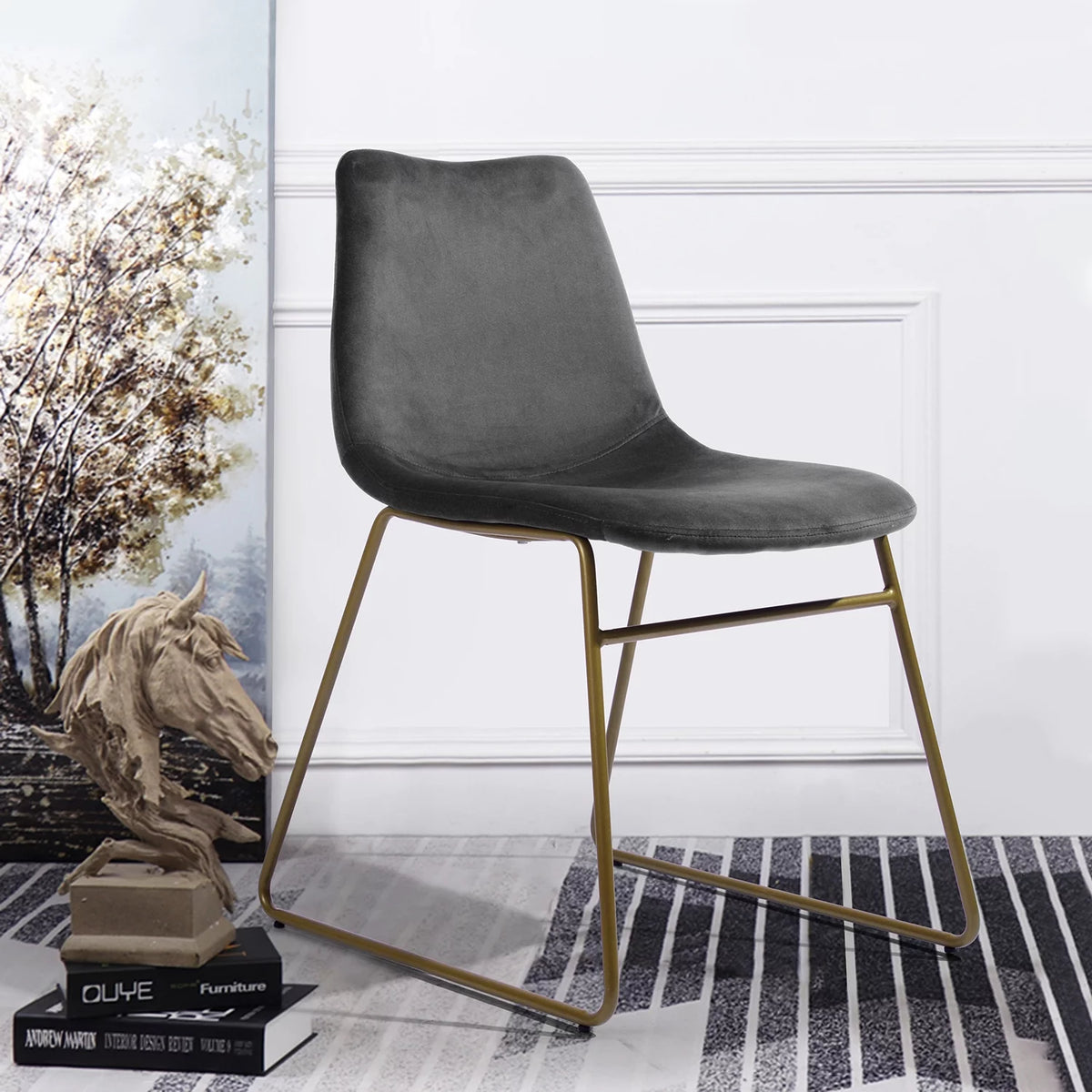 Velvet Dining Chairs Set of 2 with Metal Legs, Gray K72200