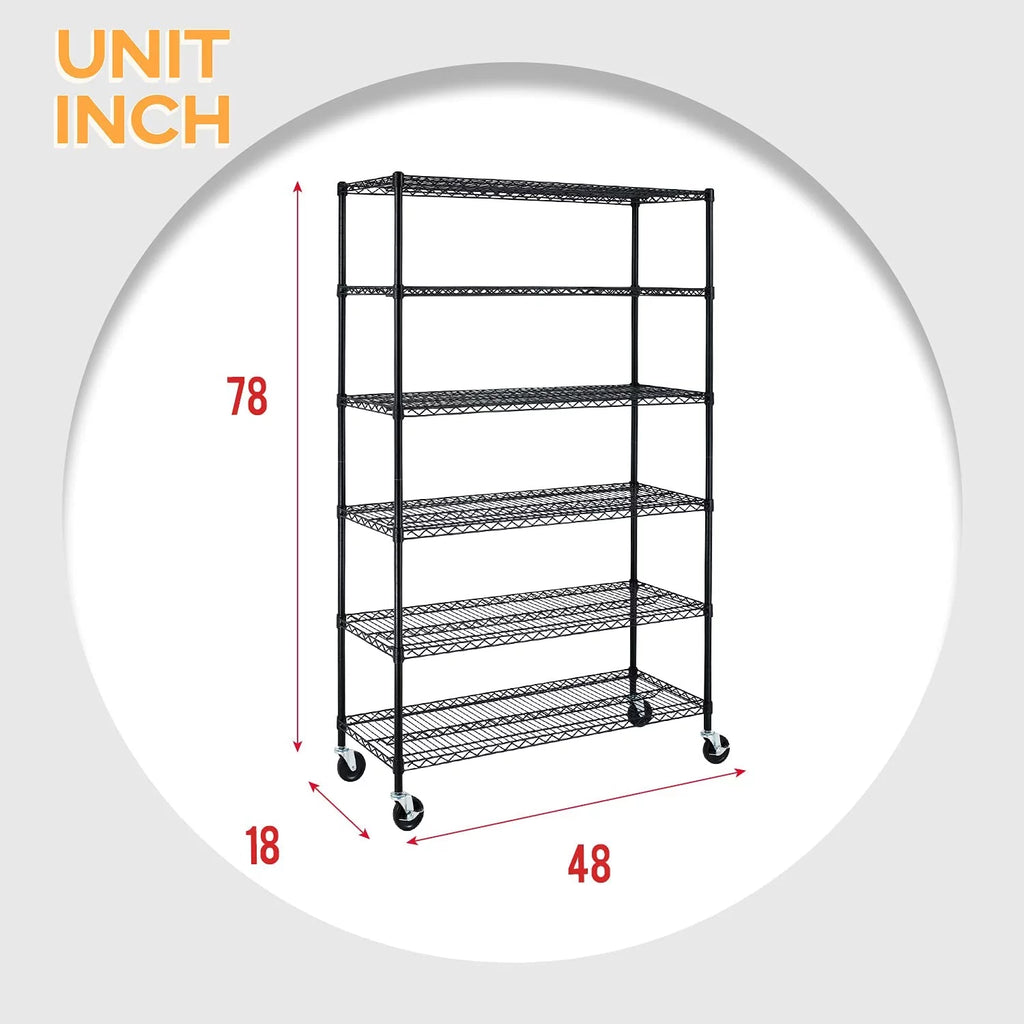 6 Tier Adjustable Wire Shelving Unit with Wheels E837765