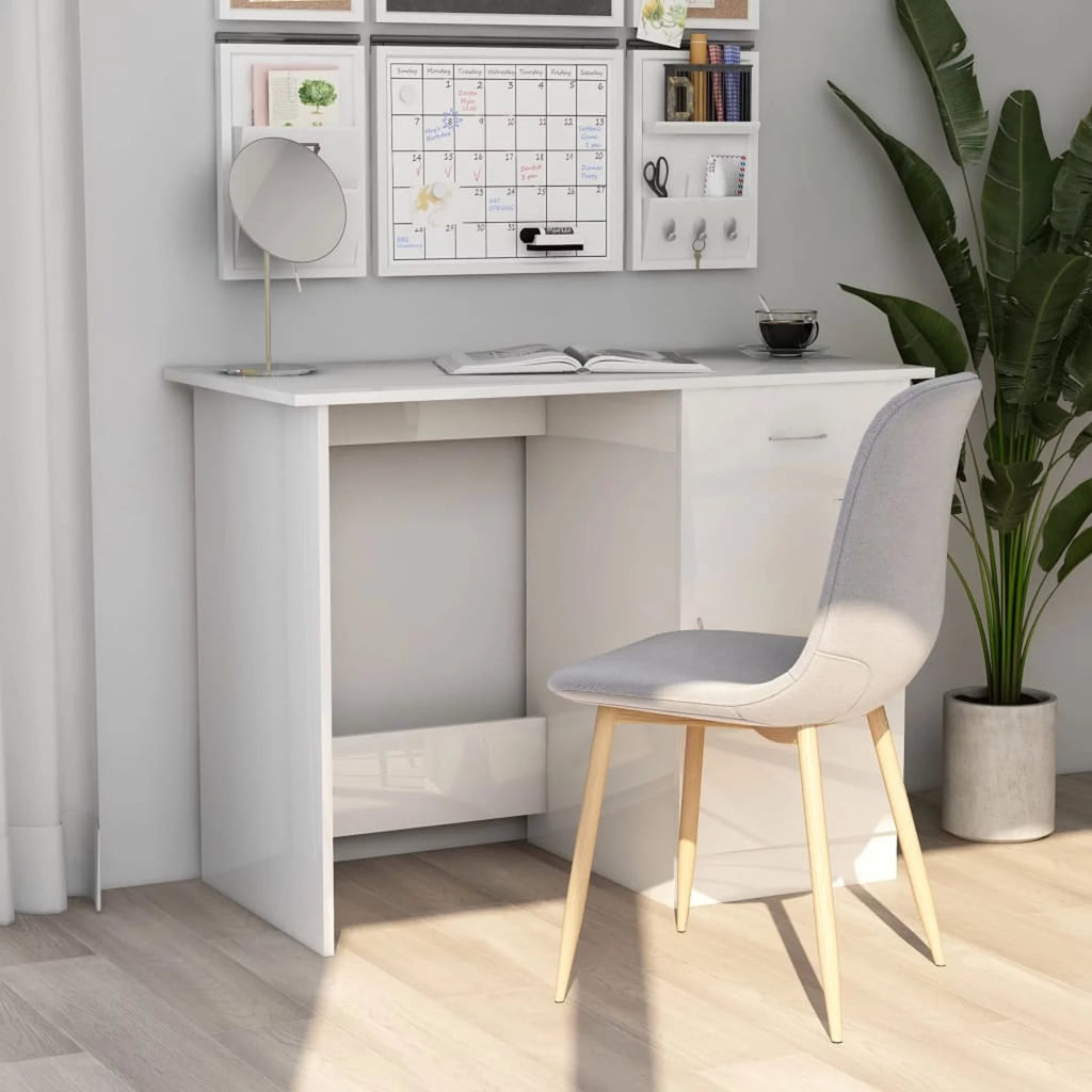 High Gloss White Engineered Wood Desk K9365