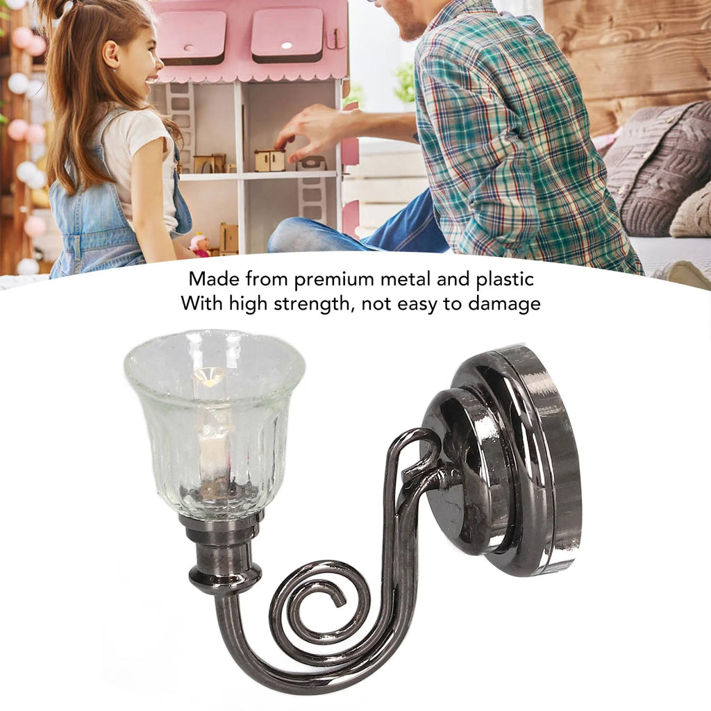 1:12 Dollhouse Wall Lamp LED Warm Lighting Metal Miniature Wall Sconce with Battery S60384