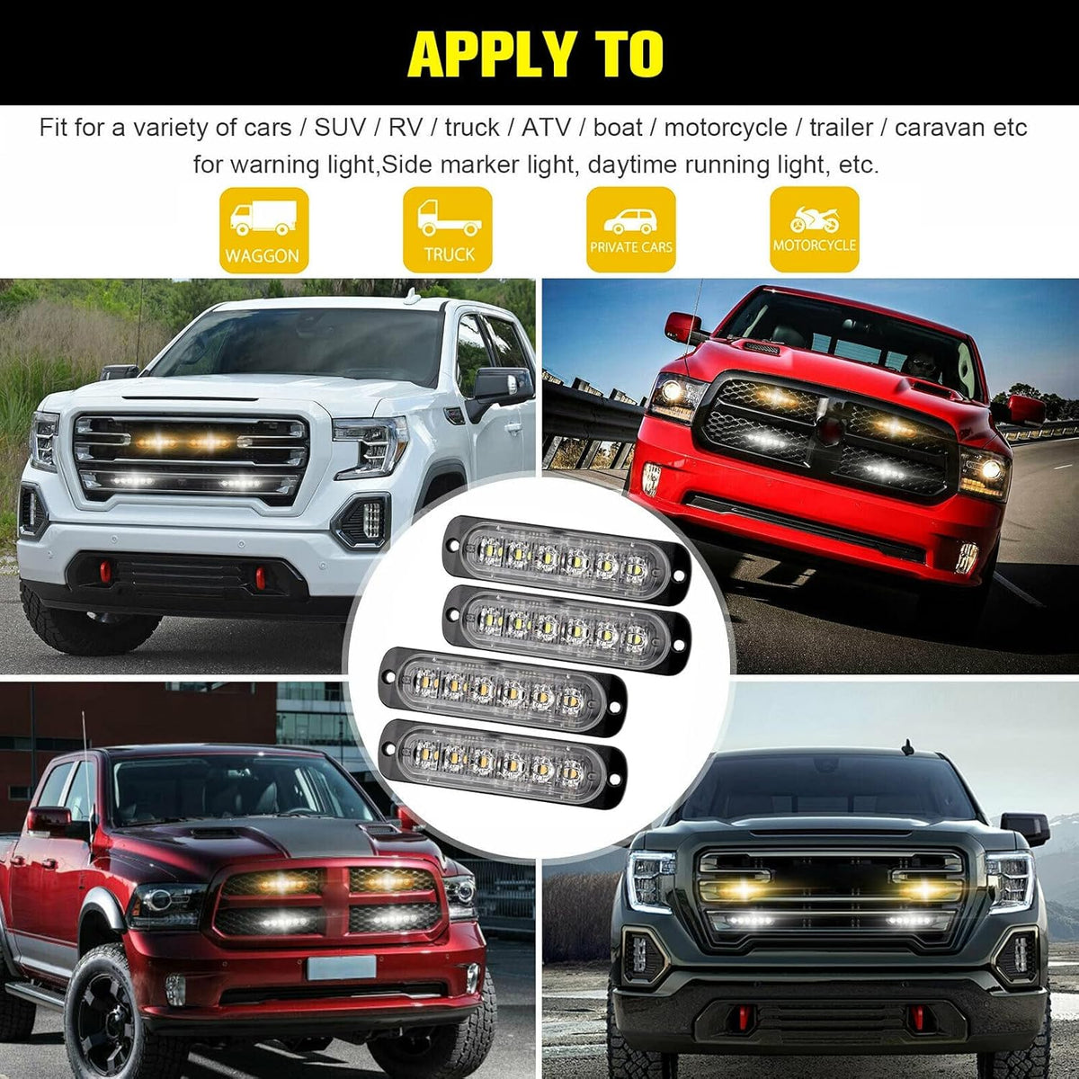 16Pcs Amber White LED Emergency Strobe Lights B175902