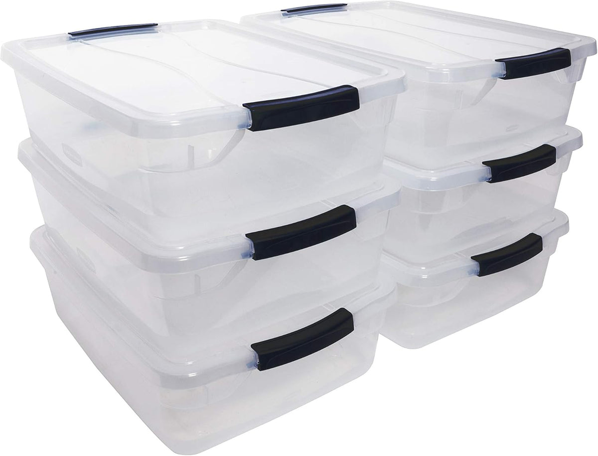 Clear 16 QT Pack of 6 Stackable Plastic Storage Containers with Latching Clear Lids H997283