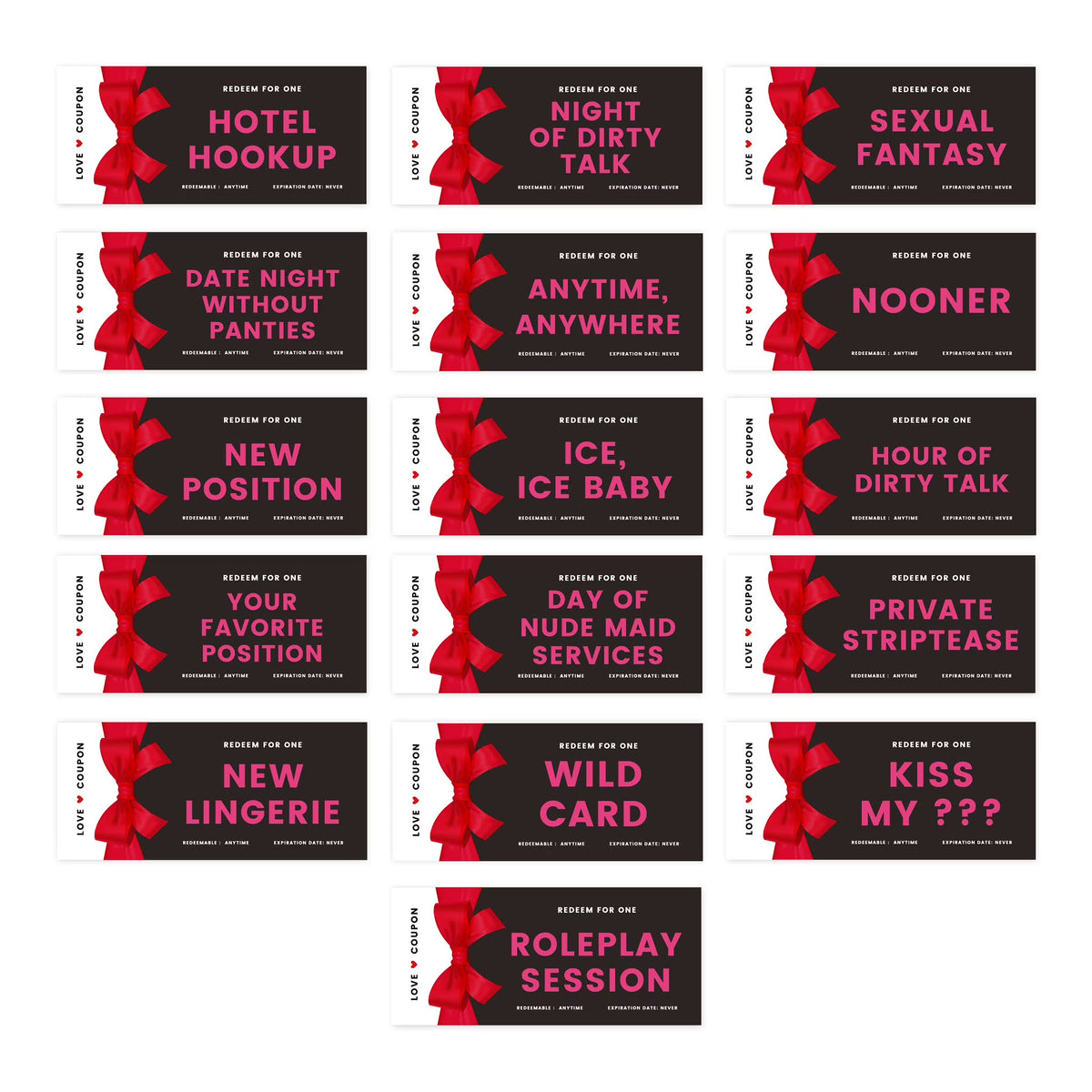 16-Pk Red Bow Love Coupons for Couples A86057