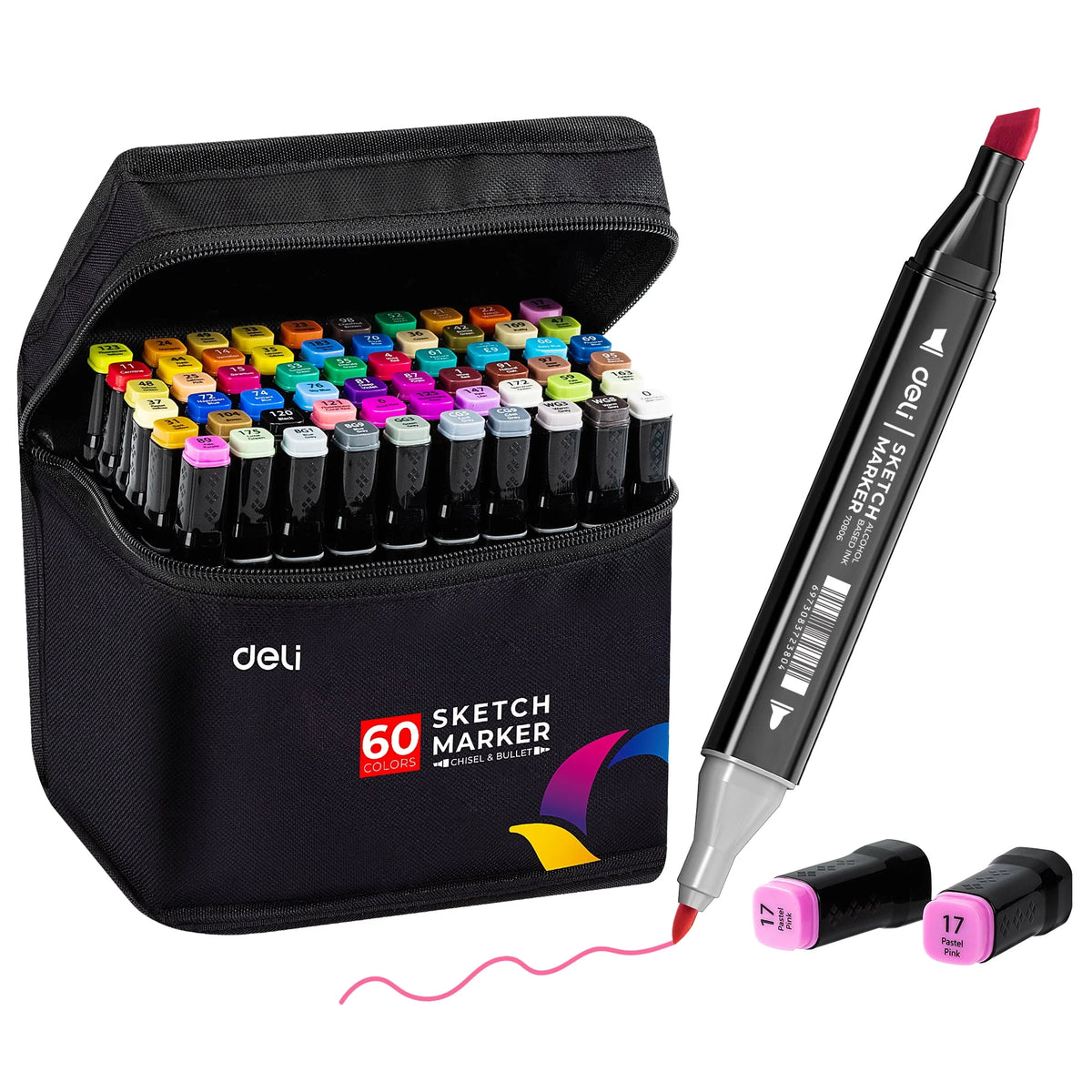 60 Colors Dual Tip Alcohol Markers with Storage Box M461