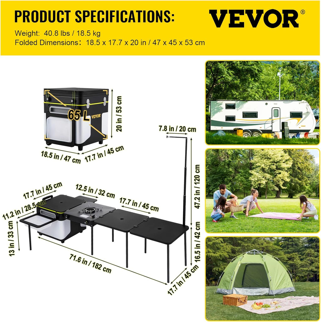 Black Portable Outdoor Cooking Station with Wheels P25530