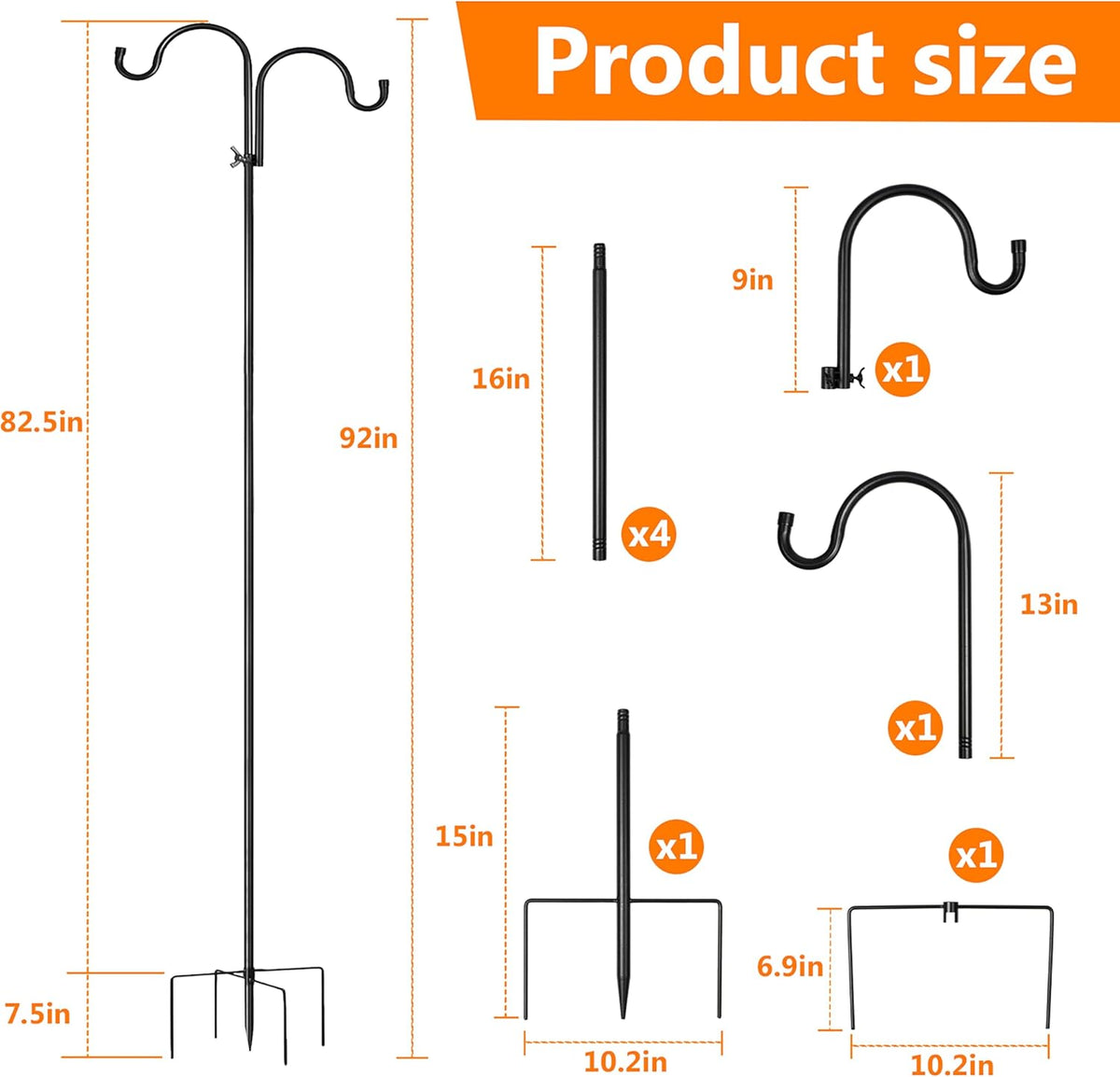 2 Pack 92 Inches Double Shepherds Hooks with 5 Prong Base M972841