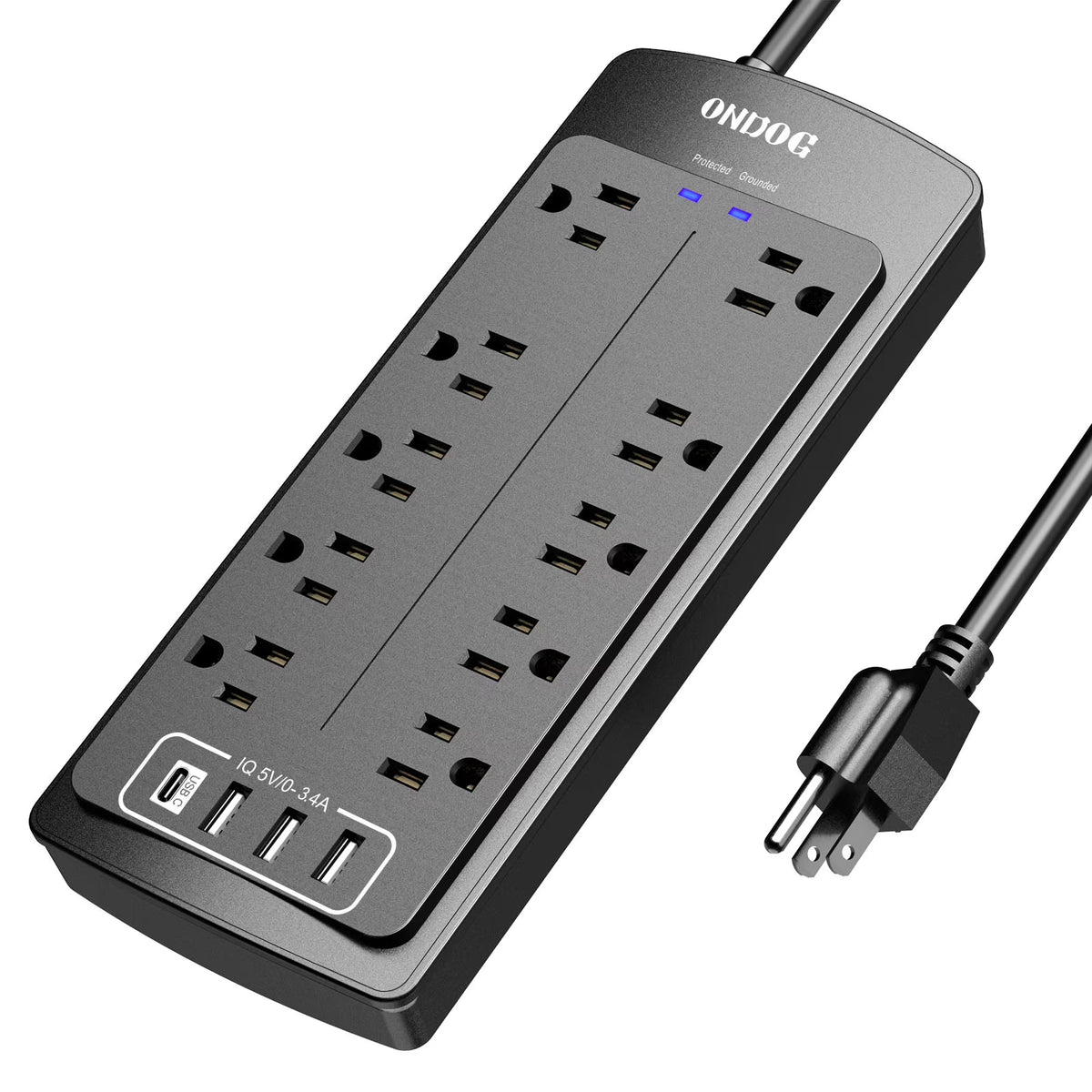 10 Outlets 4 USB Ports 6 Ft Extension Cord Surge Protector Power Strip T62565