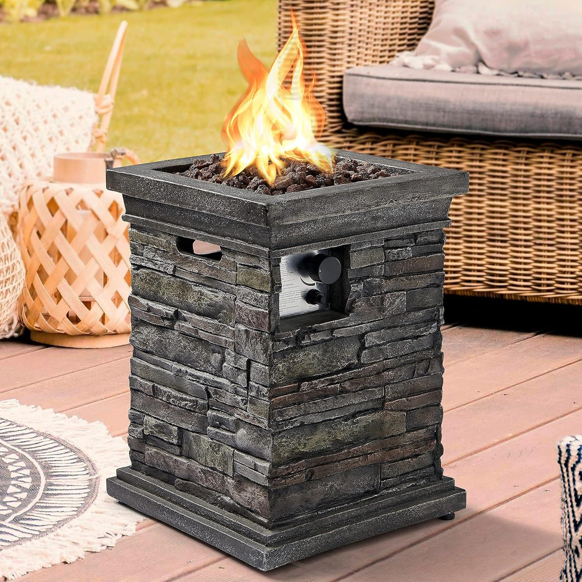 Square Propane Gas Fire Pit Table with Lava Rocks and PVC Cover T278