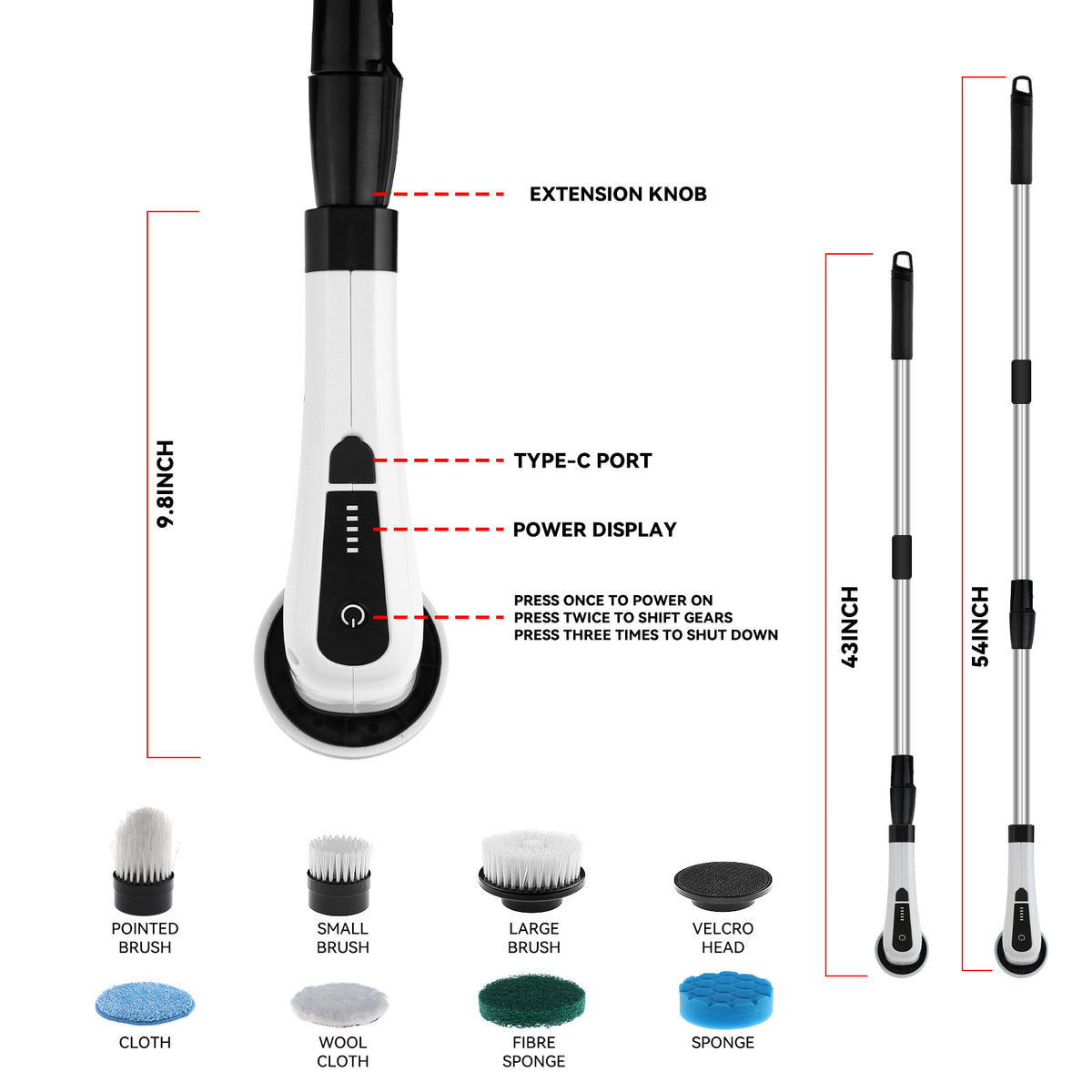 Cordless Electric Spin Scrubber with Long Handle & 7 Replaceable Heads Z39220