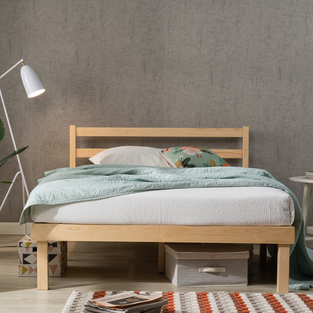 King Wood Platform Bed Frame with Headboard X706172