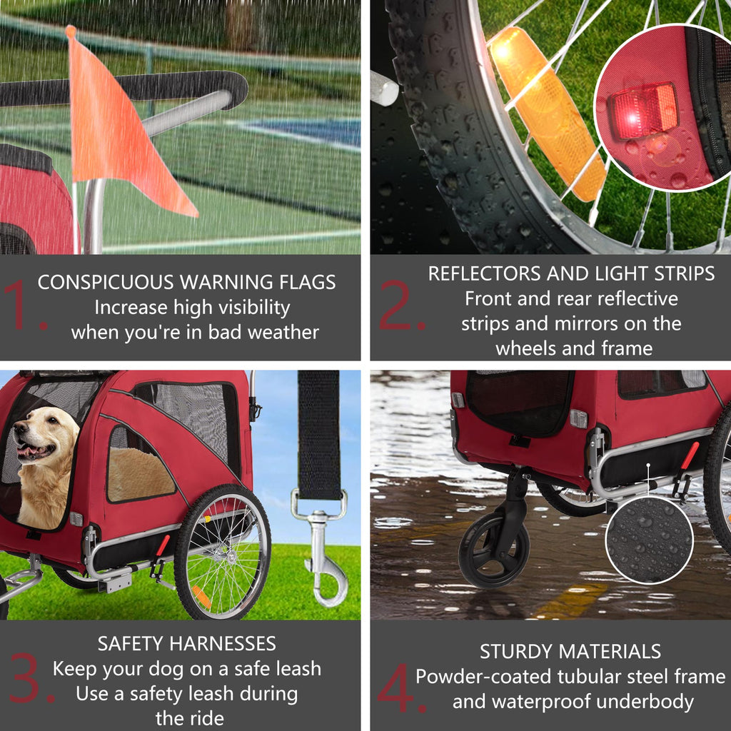 Red 3-in-1 Dog Bicycle Trailer, Stroller, and Jogging Stroller C875