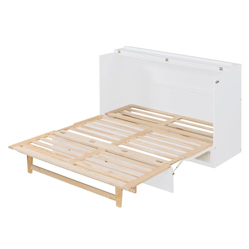 Queen Size Solid Pine Murphy Bed with Storage Drawer L6401