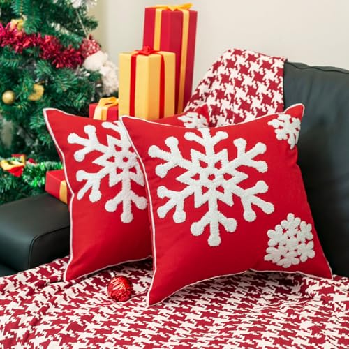 18x18 Soft Canvas Snowflake Embroidery Throw Pillow Covers with Invisible Zipper, 1 Pair, White N6957