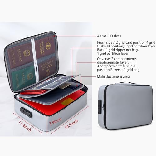 Black Fireproof Waterproof Document Bag with Lock U996