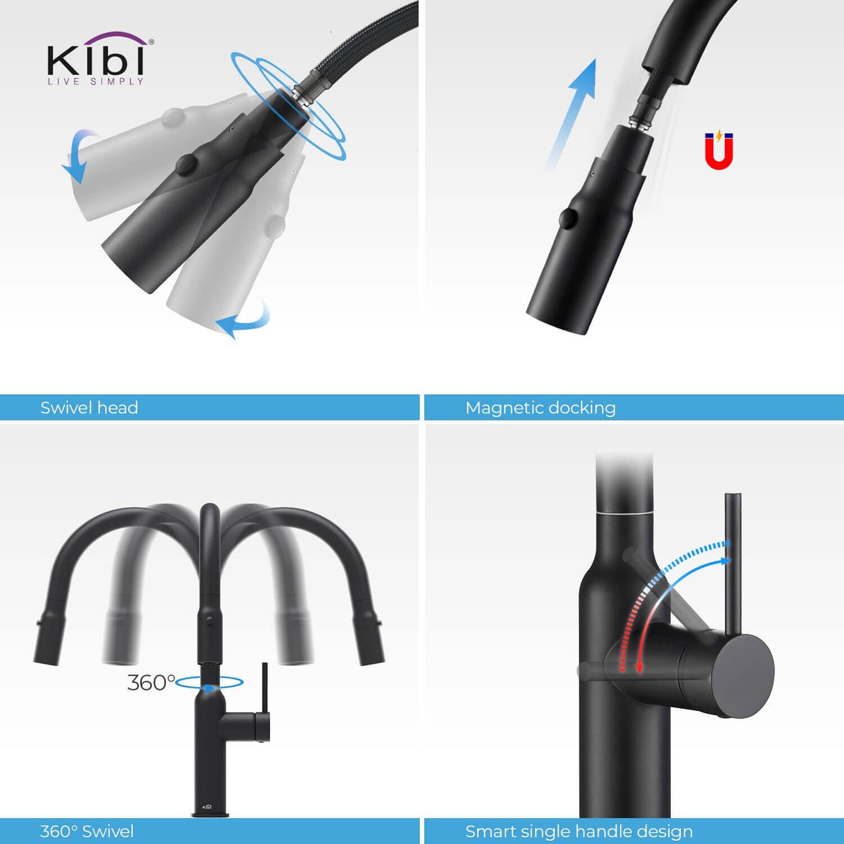 Black Single Level Kitchen Faucet with Sprayer C72130