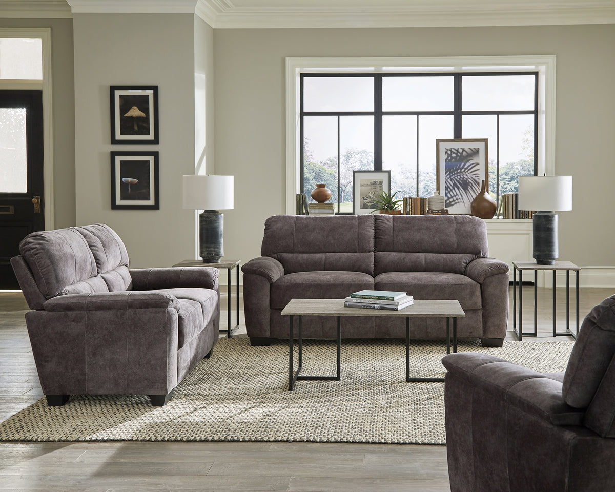 Charcoal Grey Upholstered Pillow Top Arm Loveseat A513543