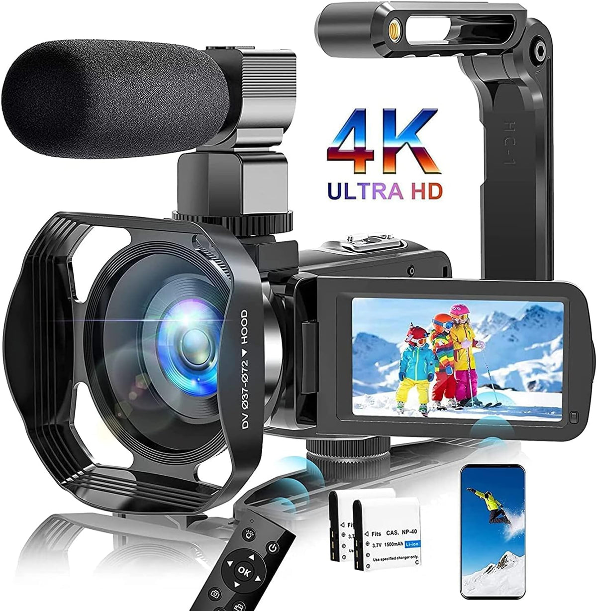 4K 48MP 18X WiFi IR Night Vision Video Camera with External Microphone and Remote Control M741774