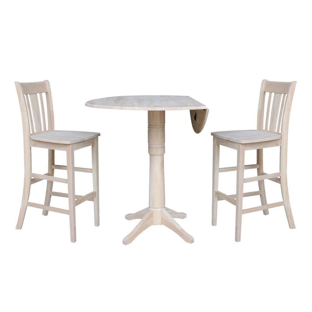 42" Round Solid Wood Bar Height Table with Two Stools X793403