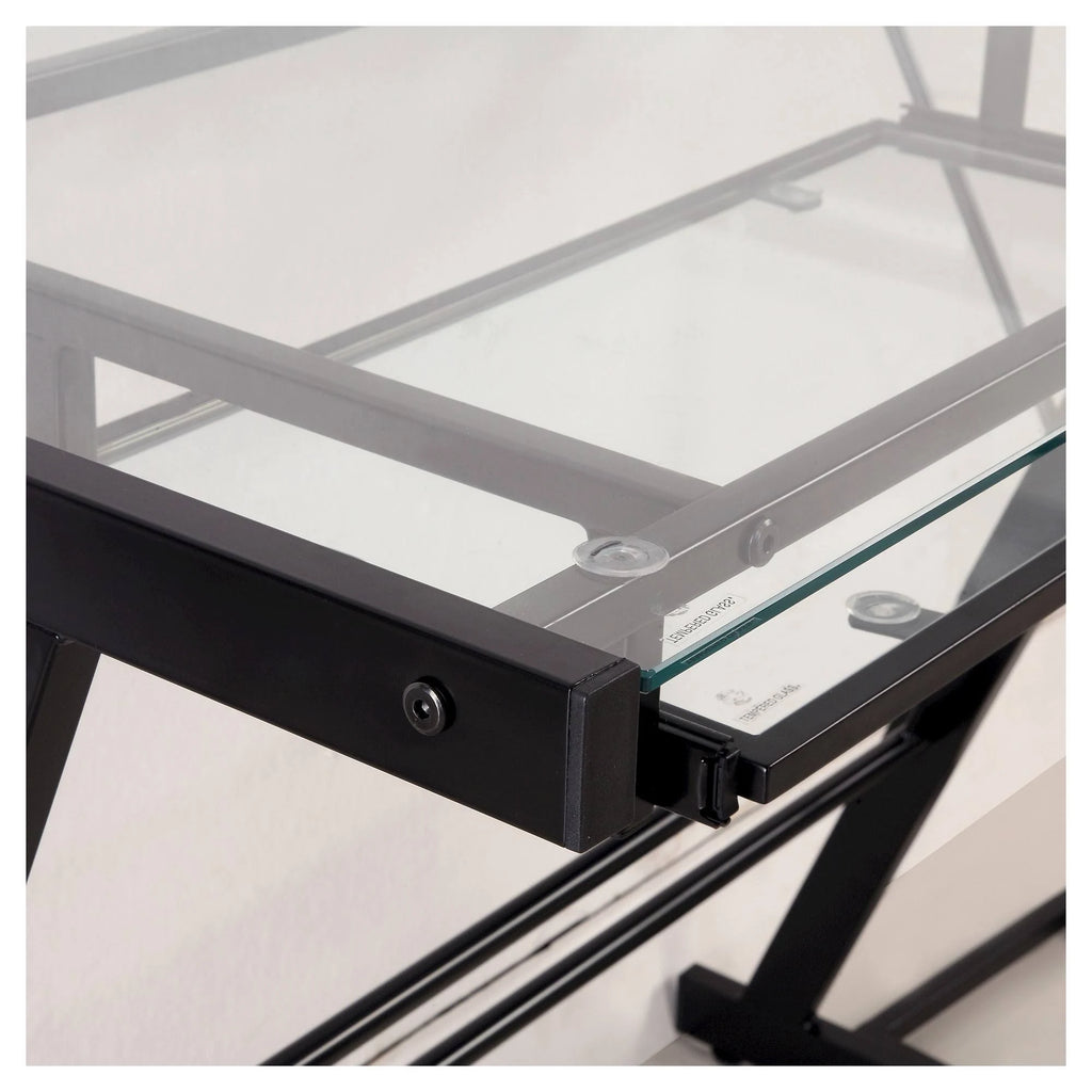 Black L Shaped Computer Desk with Keyboard Tray O931