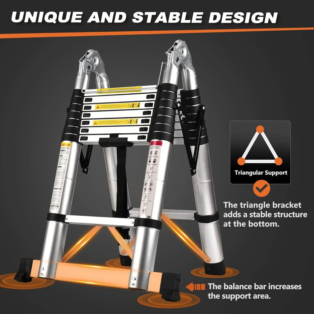Telescoping Aluminum Extension Ladder with 2 Triangle Stabilizers F196