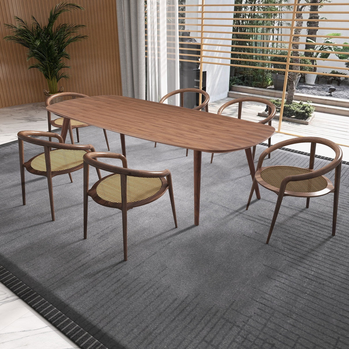 Large Walnut Wood Dining Table with Solid Wood Legs E802200