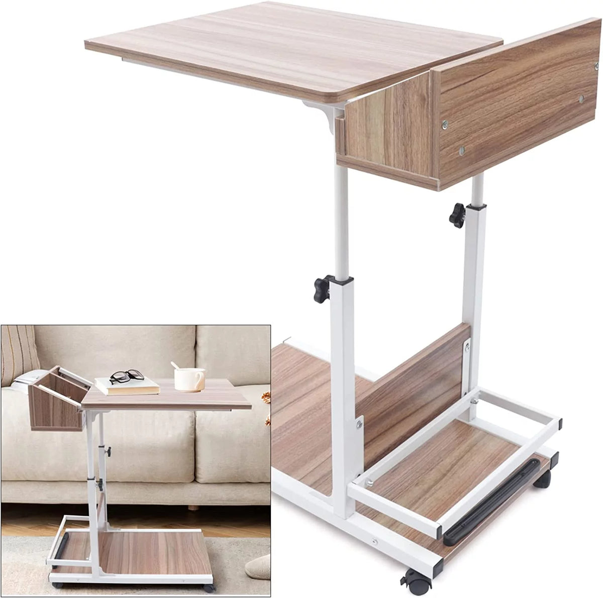 C-Shaped Height Adjustable Table with Rolling Wheels Q502995