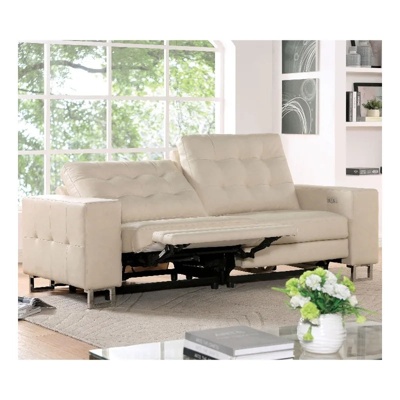 Beige Faux Leather Power Loveseat J632543