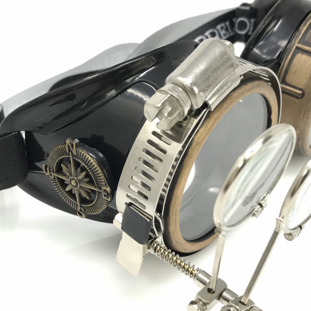 Steampunk Goggles with Jeweler's Eye Loupe Clip on Eye Glasses C468