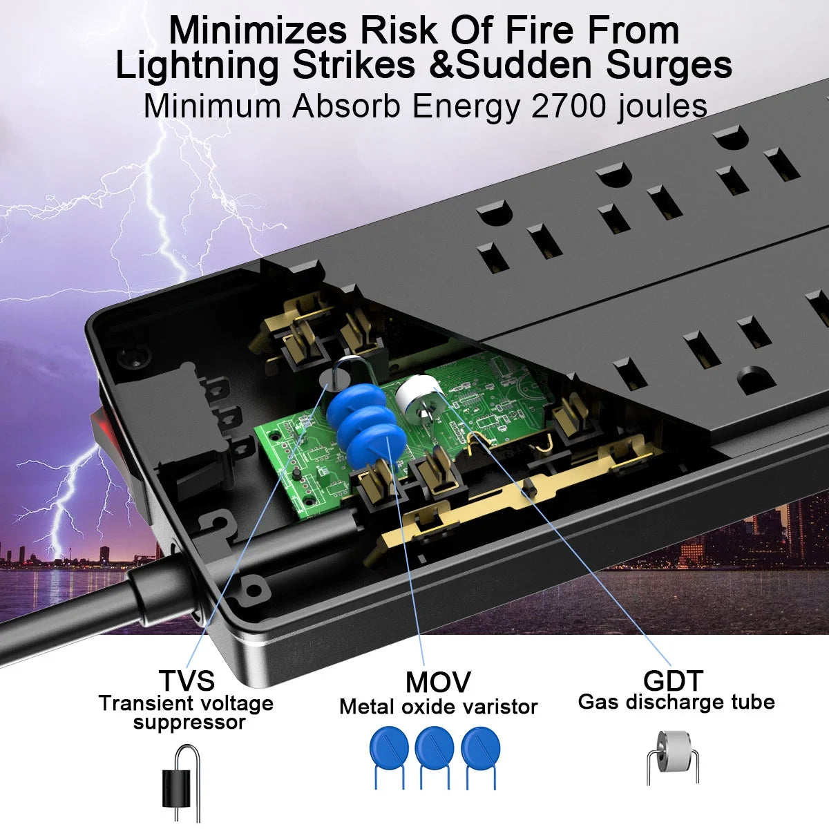 10 Outlets 4 USB Ports 6 Ft Extension Cord Surge Protector Power Strip T62565