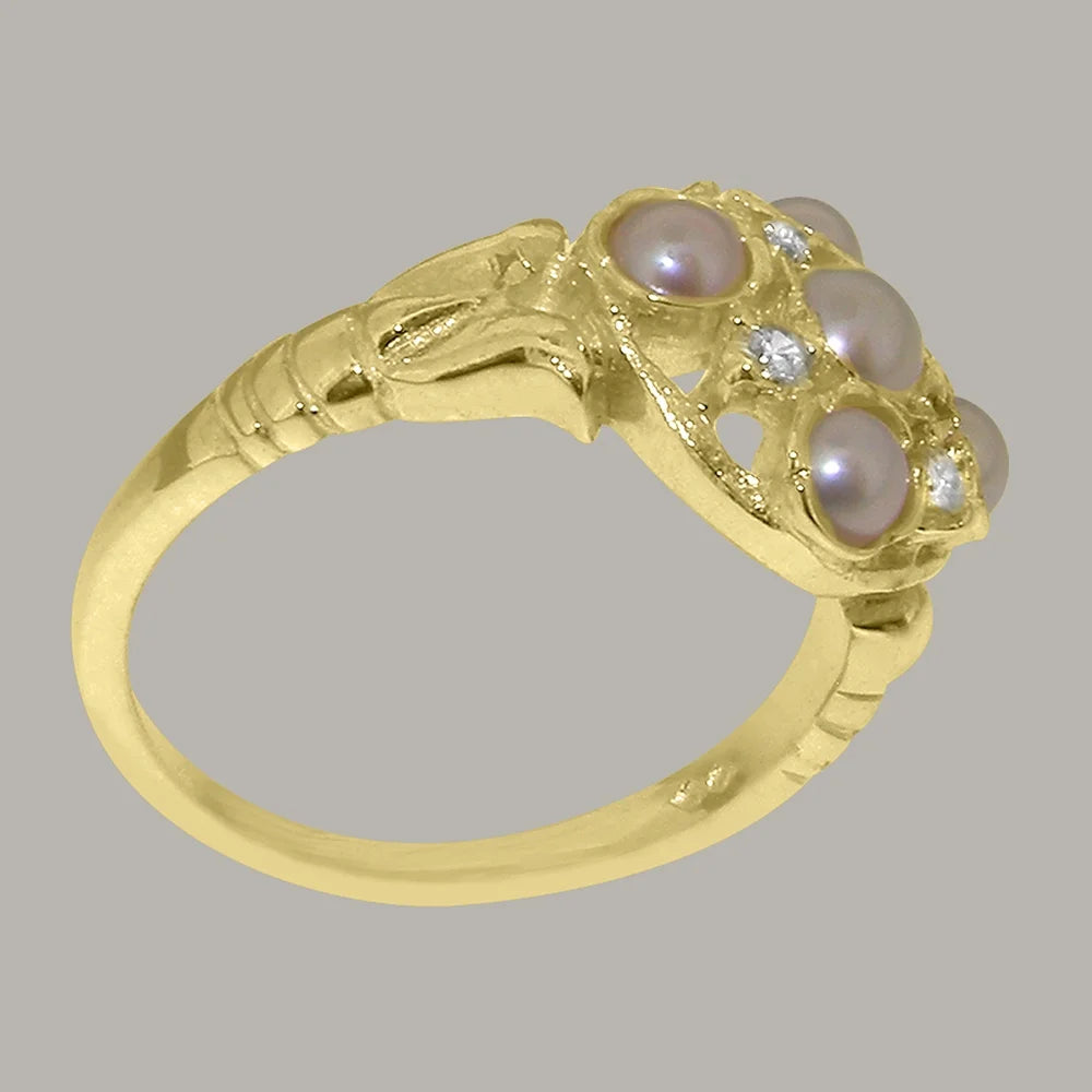 18k Yellow Gold Cultured Pearl Cubic Zirconia Statement Ring L438