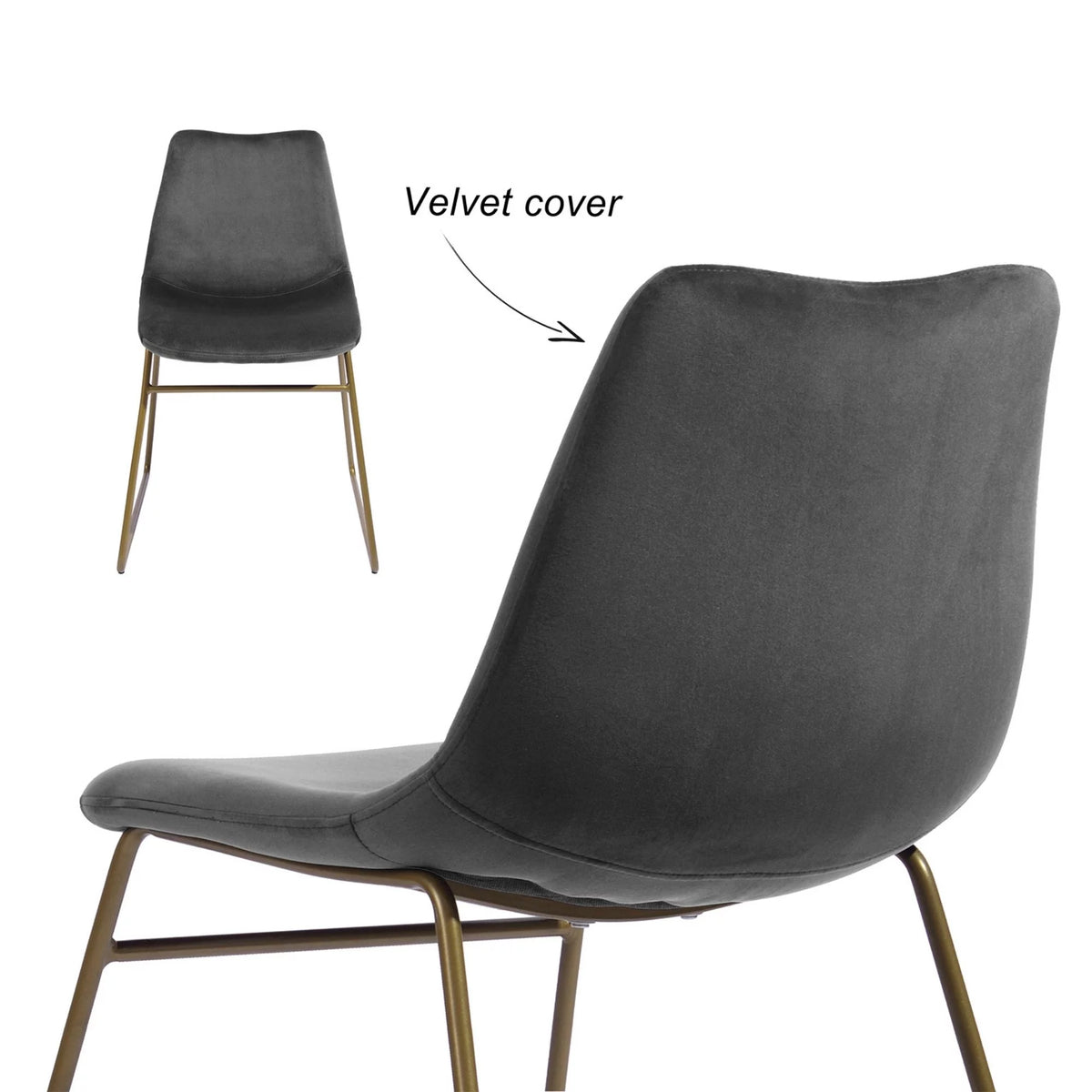 Velvet Dining Chairs Set of 2 with Metal Legs, Gray K72200