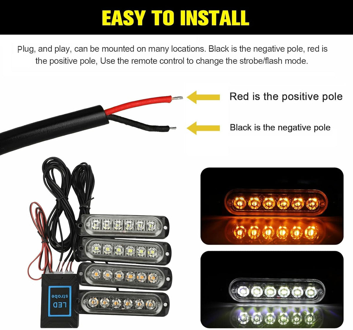 16Pcs Amber White LED Emergency Strobe Lights B175902
