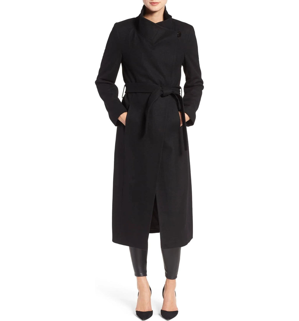 Black Asymmetrical Belted Maxi Coat I28949
