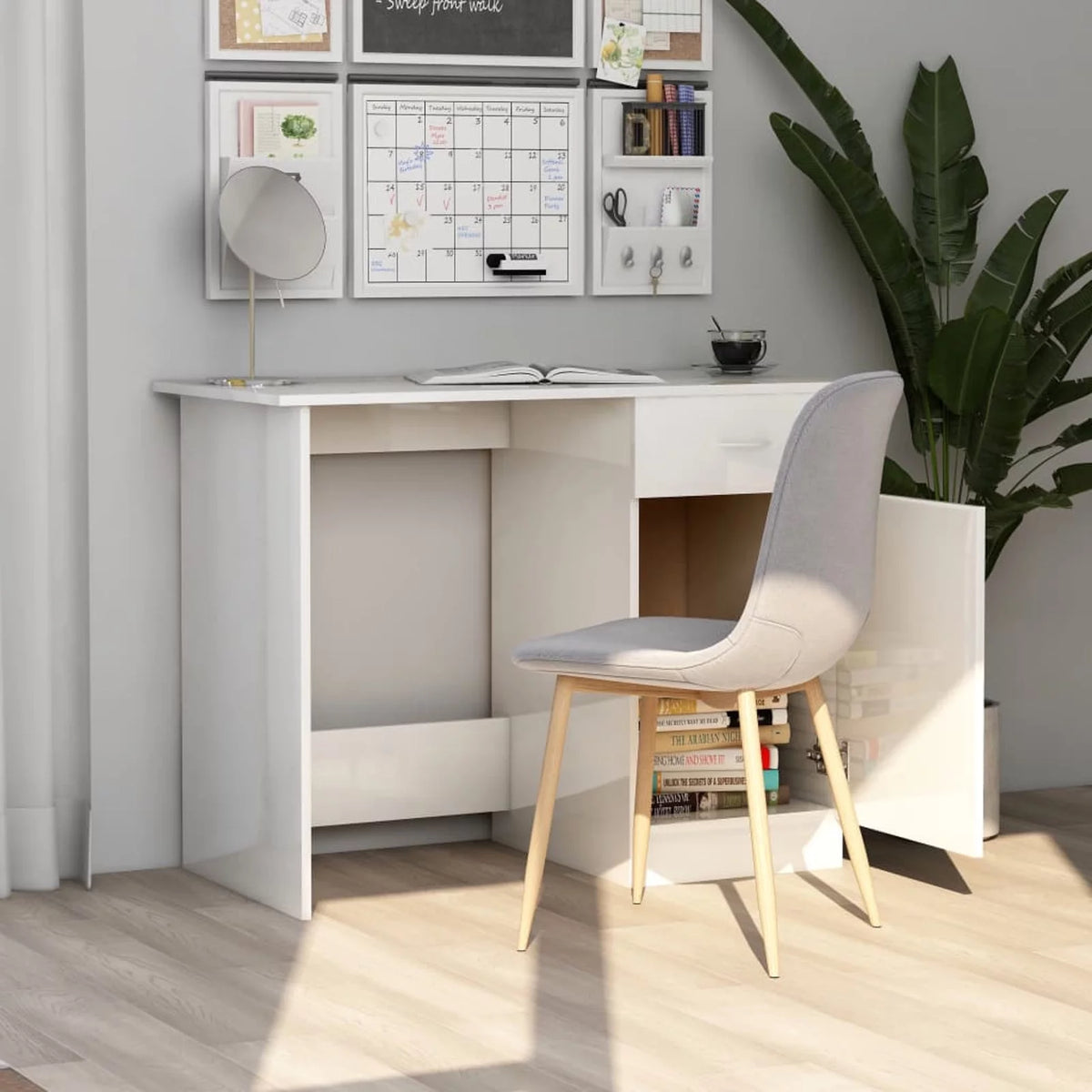 High Gloss White Engineered Wood Desk K9365
