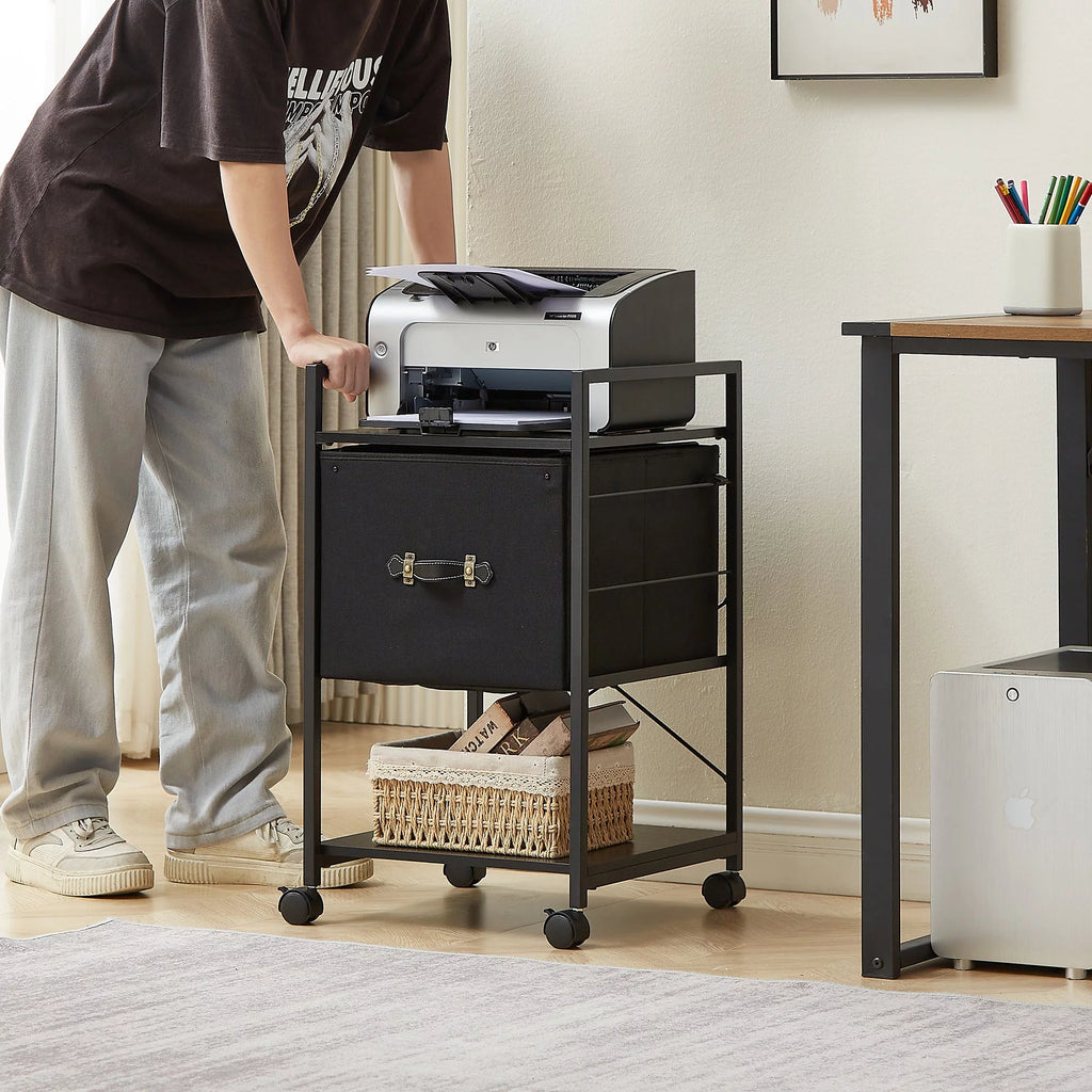 Set of 2 Black Rolling File Cabinet with 1 Drawer and Shelf A32185