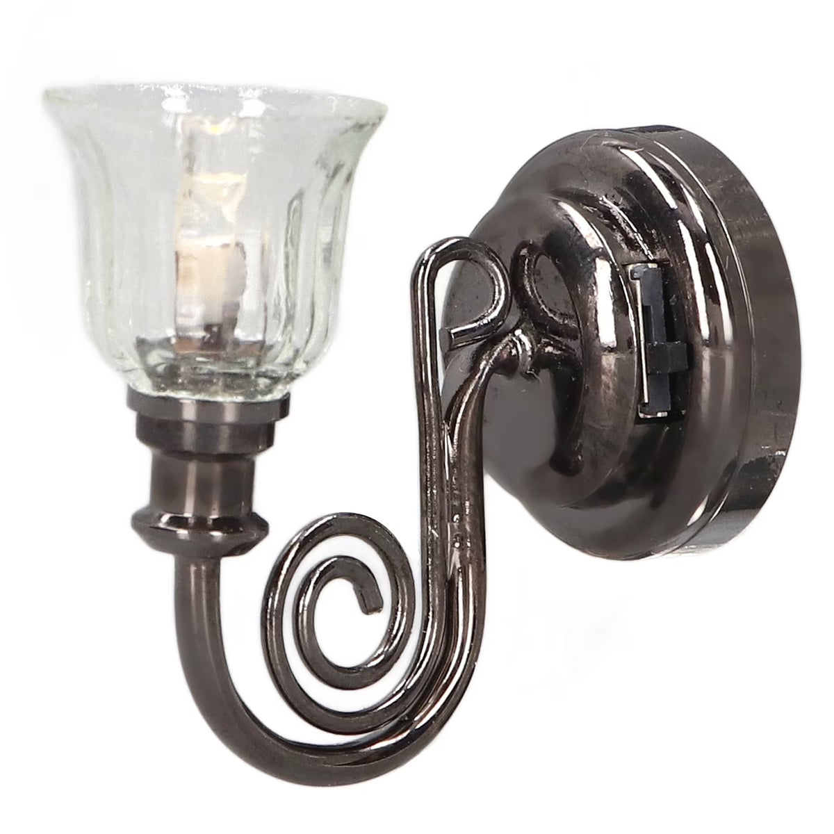 1:12 Dollhouse Wall Lamp LED Warm Lighting Metal Miniature Wall Sconce with Battery S60384