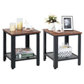 Set of 2 Black 2 Tier Side Table with Storage Shelf K49566