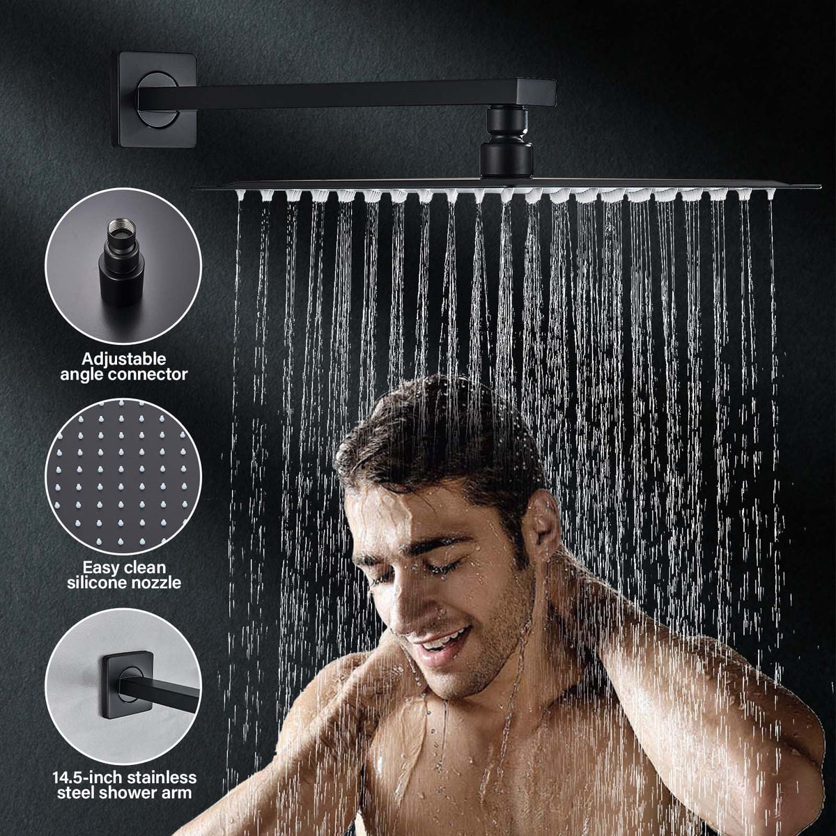 Matte Black 8 Inches Shower Faucet Set with Handheld Spray B894737