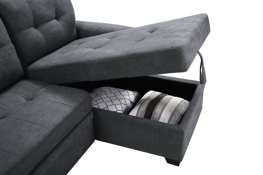 Dark Gray Fabric Reversible Sectional Sleeper Sofa Chaise with Storage X434264